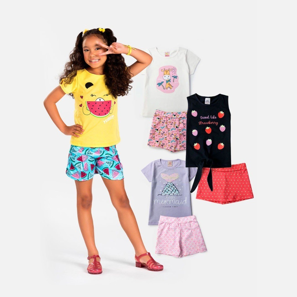 Kit 4 Conjuntos Infantil Menina Algodão La Luna - Roupa Criança Verão Estampado