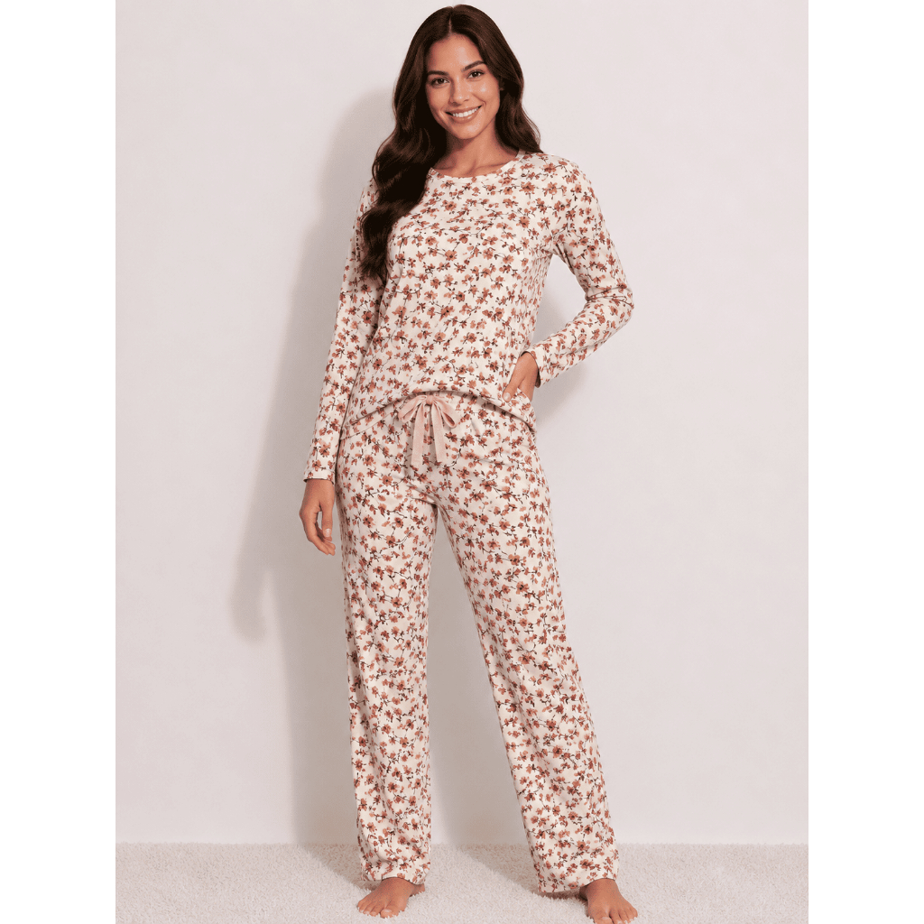 Pijama Feminino Sued Premium Estampado Conjunto CALÇA e BLUSA MANGA LONGA P/ Noite Dormir Confortável Inverno  P ao GG