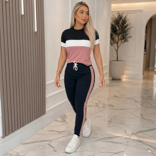 conjunto femenino calça e blusa baby look elegante plus size confortavel DIVERSAS CORES