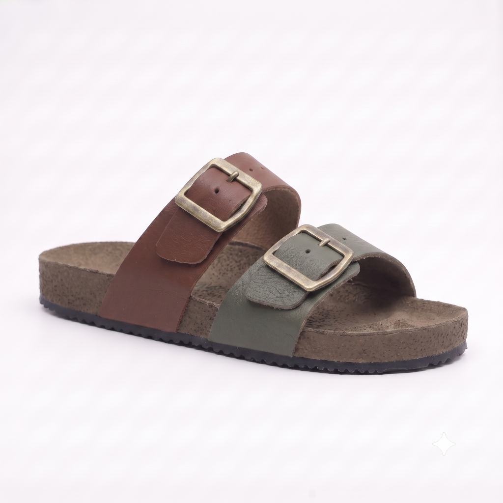 Sandália Feminina Duas Tiras Papete Birken em Couro Legítimo Ajustavel Confortavel