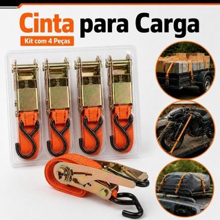 Kit de 4 Cinta Amarração Carga Com Catraca 4,5 metros Suporta 480kg