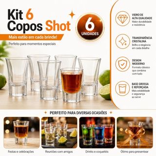 Kit Copo de Shot 40ml 06 12 24 Copo Dose Vidro Tequila Whisky Cachaça Vodka Licor Drinks Festa Bar