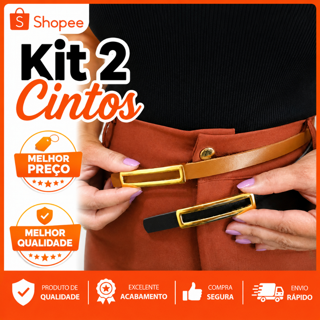 Kit 2 Cintos Feminino Fino De Couro Montana Moda Blogueira Elegante Tendência Social Jeans e Casual
