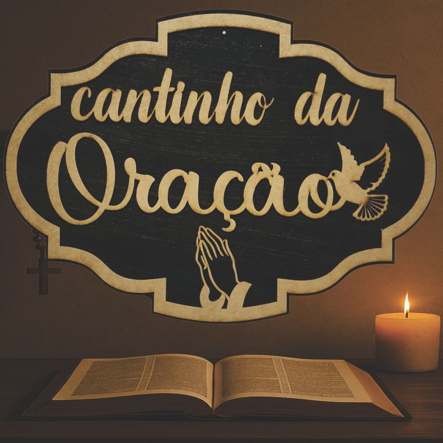 Placa Decorativa em MDF com Relevo Cantinho da Oração – Decoração Religiosa para Sala, Quarto e Espaço de Fé
