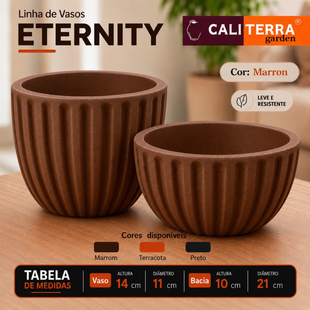 Kit 2 Vasos Eternity Polietileno Decorativo Cachepot Plantas Suculenta Jardim Paisagismo Varanda Área Interna Externa