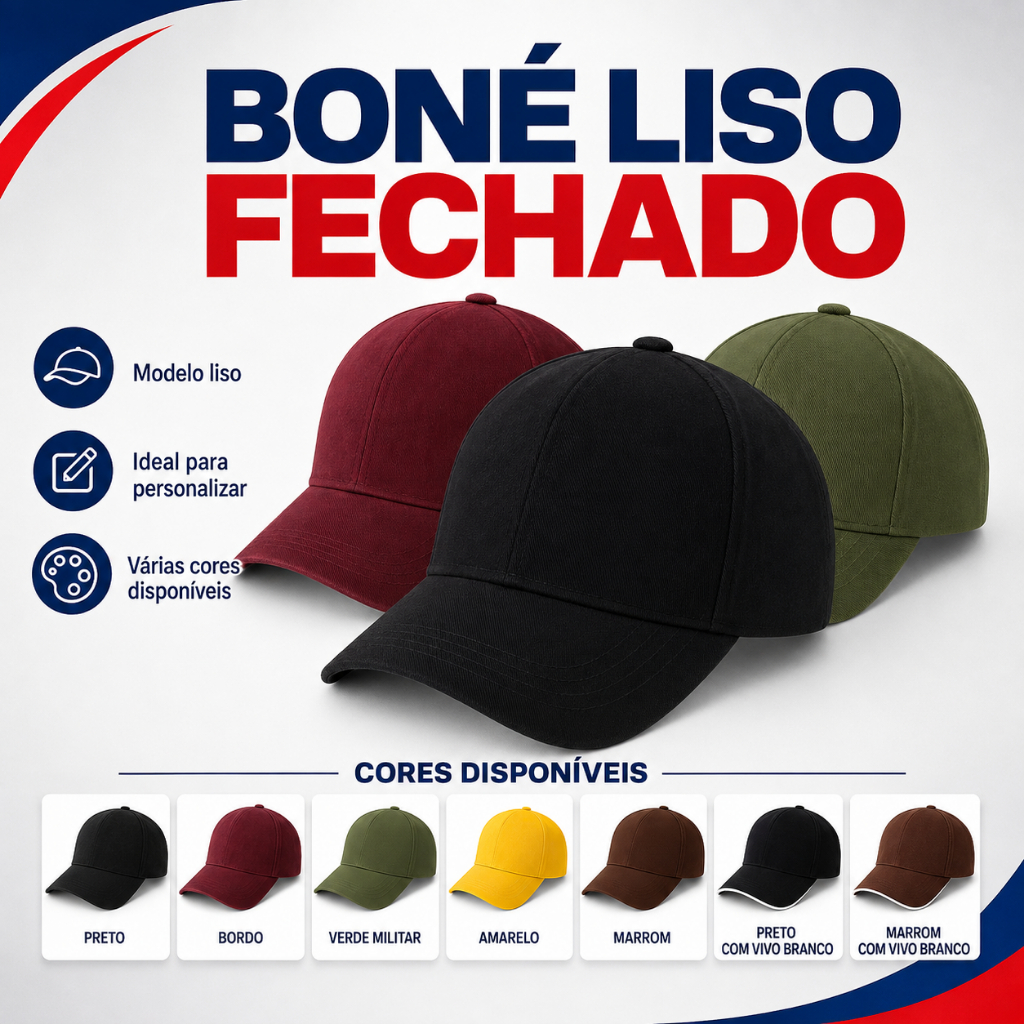 Boné Casual Liso de Algodão com Regulagem | Masculino