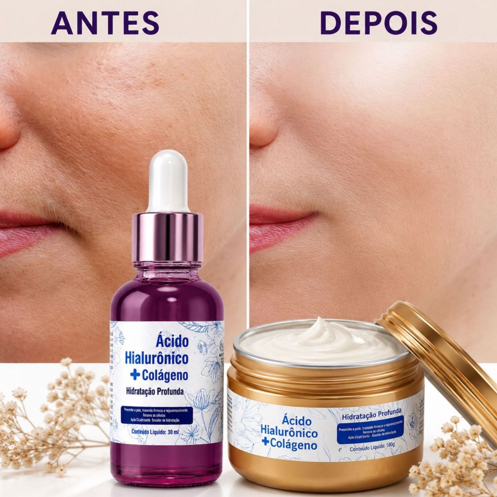 Combo Aacido Hialuronico Com  Colageno + Serum Facial Anti-rrugas Anti-manchas Renovador Clareador