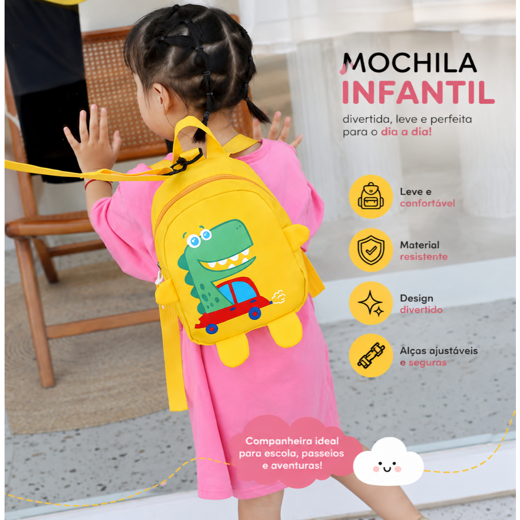 Mochila Infantil com Guia de Segurança Antiperda Mochila de Passeio e Escola Leve Ajustável para Meninos e Meninas