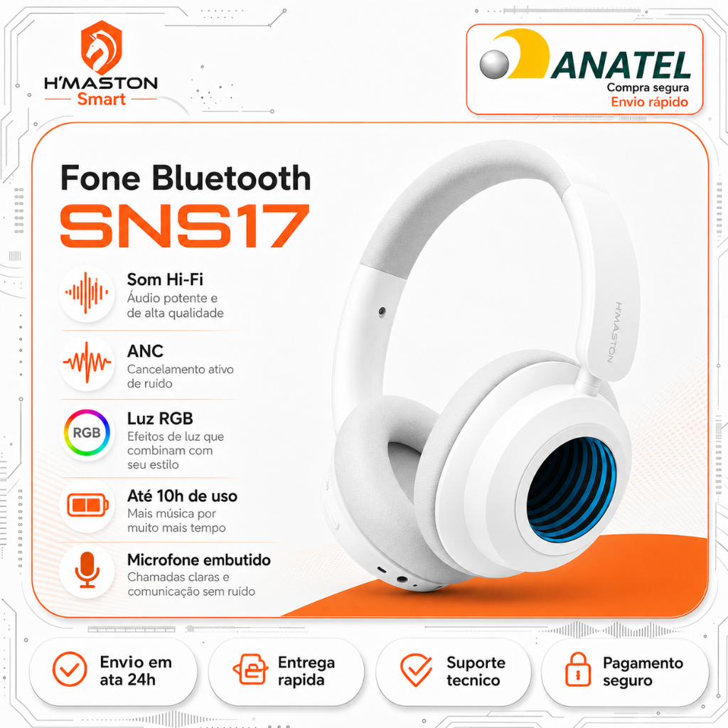 H'Maston SNS17 Fone De Ouvido Headphone Sem Fio Headset Gamer Fone Gamer Fone De Ouvido Gamer Headset Com Microfone