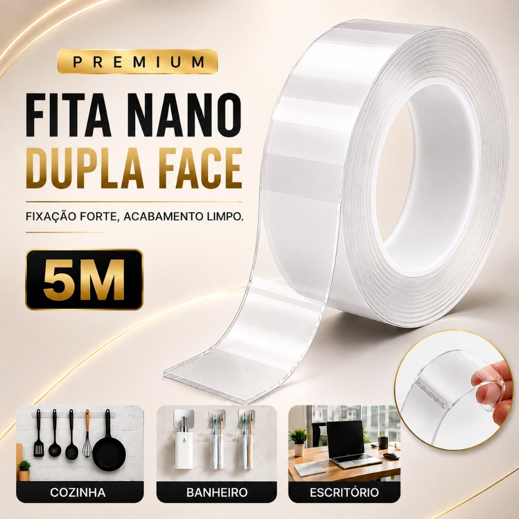 Fita Dupla Face Extra Forte Transparente NanoGel Silicone Mágica Adesiva Cola na Parede Móvel Porta
