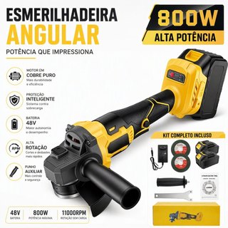 Esmerilhadeira Profissional a Bateria 48V 800W com Caixa Completa e 2 Baterias para Corte e Polimento