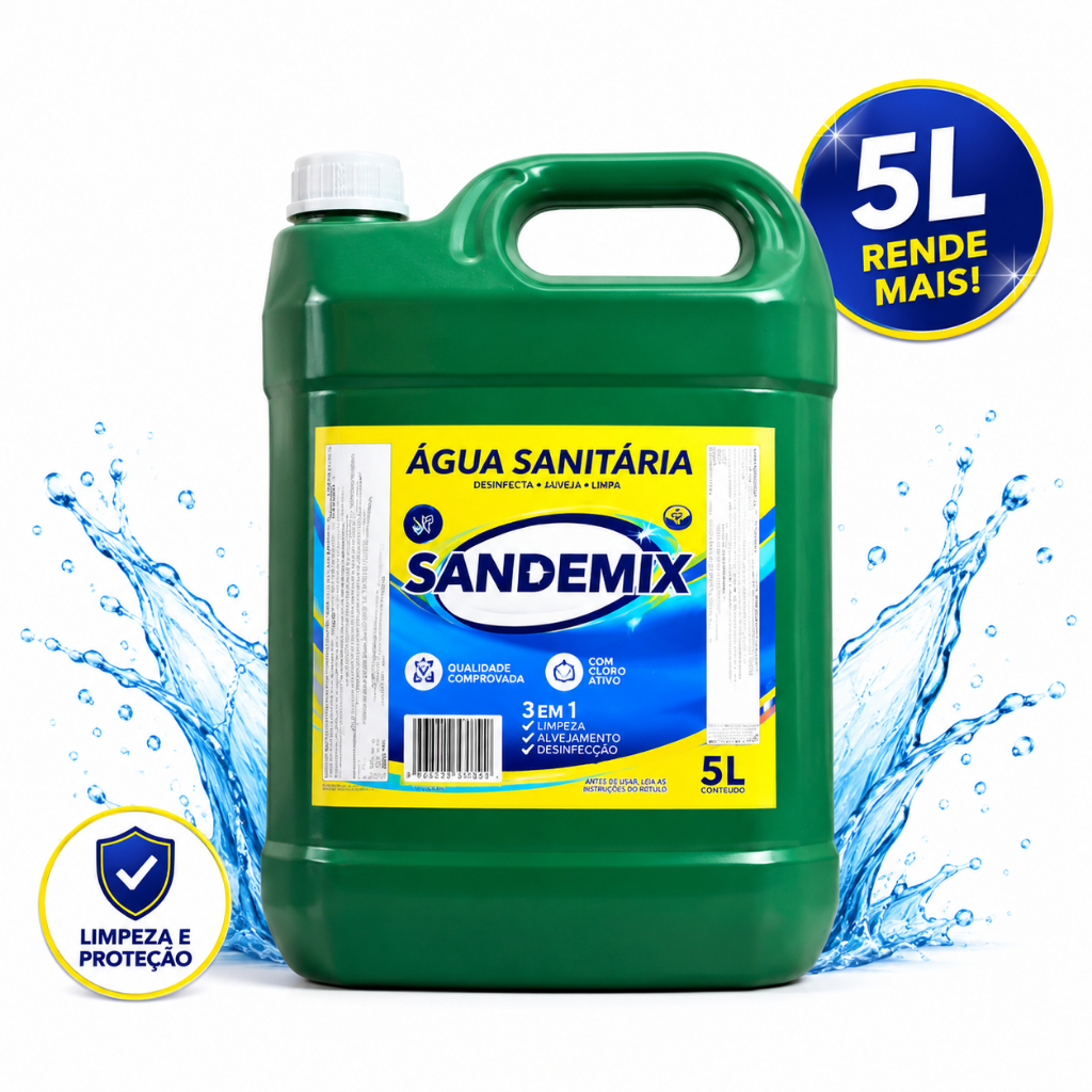 Água Sanitária 5L Cloro Ativo Desinfetante Bactericida Limpeza Pesada Multiuso