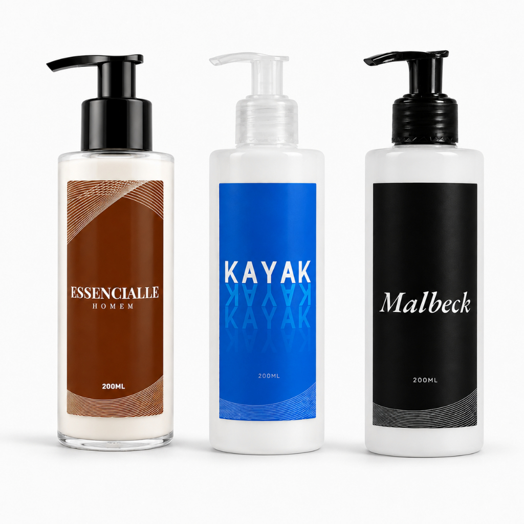 Kit 3 Cremes Hidratantes Masculinos Malbeck + Essencialle + Kayak 200ml | Hidratação Perfumada Amadeirada