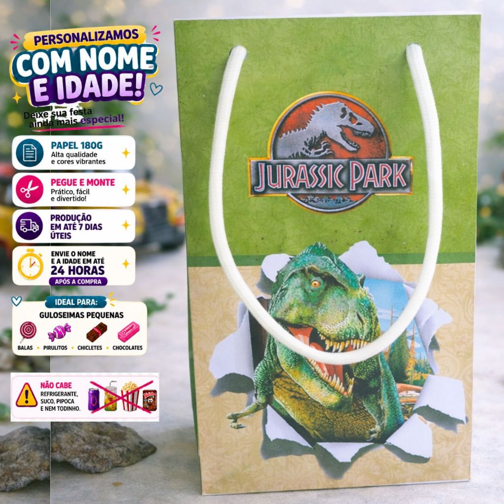 Kit Sacolinhas Personalizadas JURASSIC DINOSSAURO