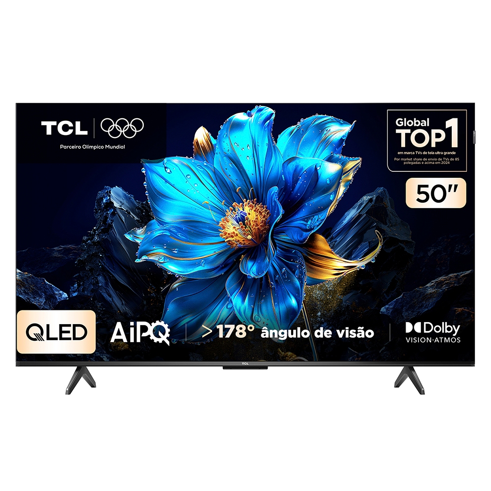 Smart TV TCL 50 Polegadas QLED 4K P7K WiFi Bluetooth Google TV HDR10+ Dolby Atmos Dolby Vision 50P7K