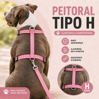 Peitoral com guia para cachorro pet ajustável para cães de todos os tamanhos modelo H