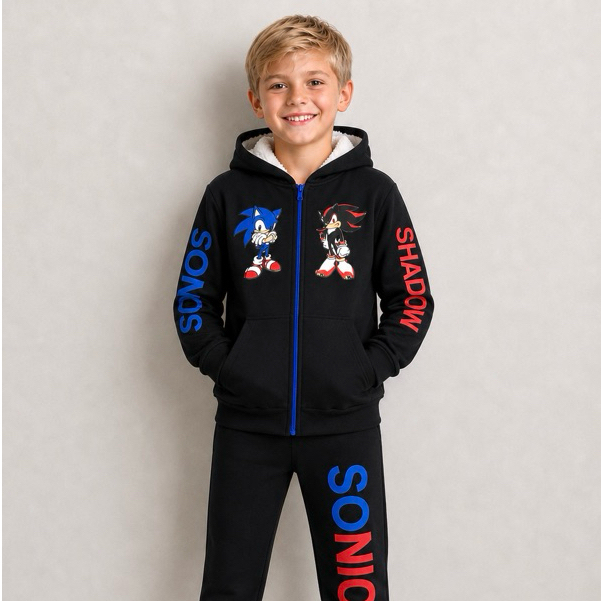 Conjunto infantil menino Sonic touca zíper