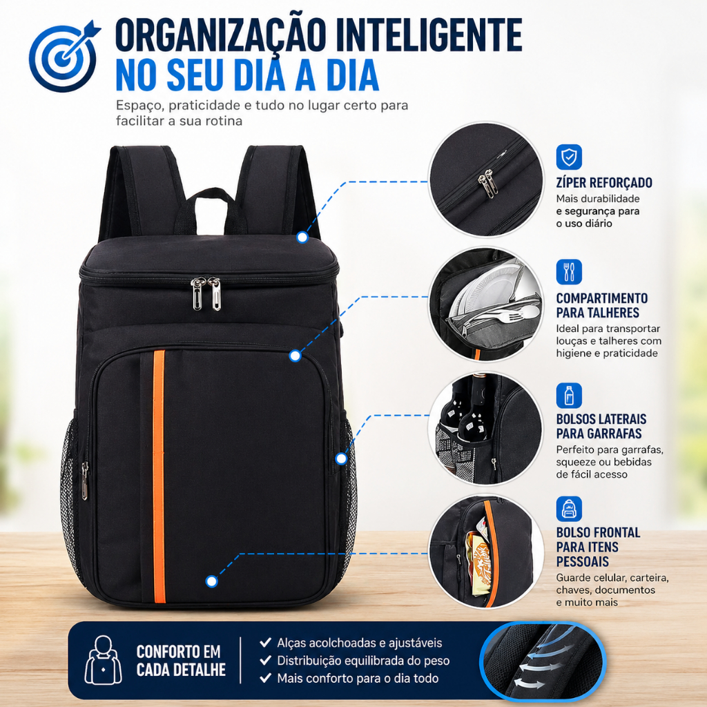 Mochila Térmica Oxford 30L Impermeável Conserva Até 16h Para Praia Camping Trabalho e Viagem