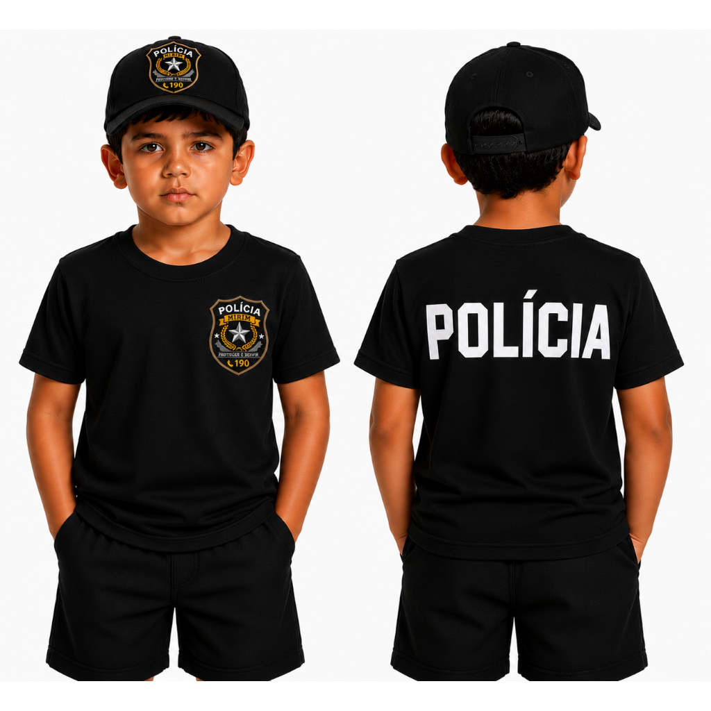 Camiseta Fantasia Infantil Policia-Policia Mirim|100% Algodão | Estampa Exclusiva| Presente para Crianças|