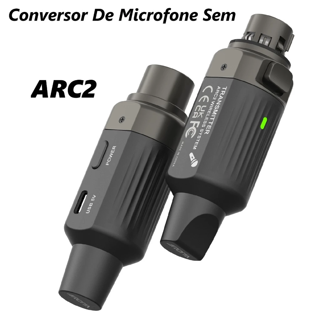 Aroma Conversor de Microfone Sem Fio UHF 7 Canais 24-bit/192kHz para Microfones Dinâmicos Câmeras