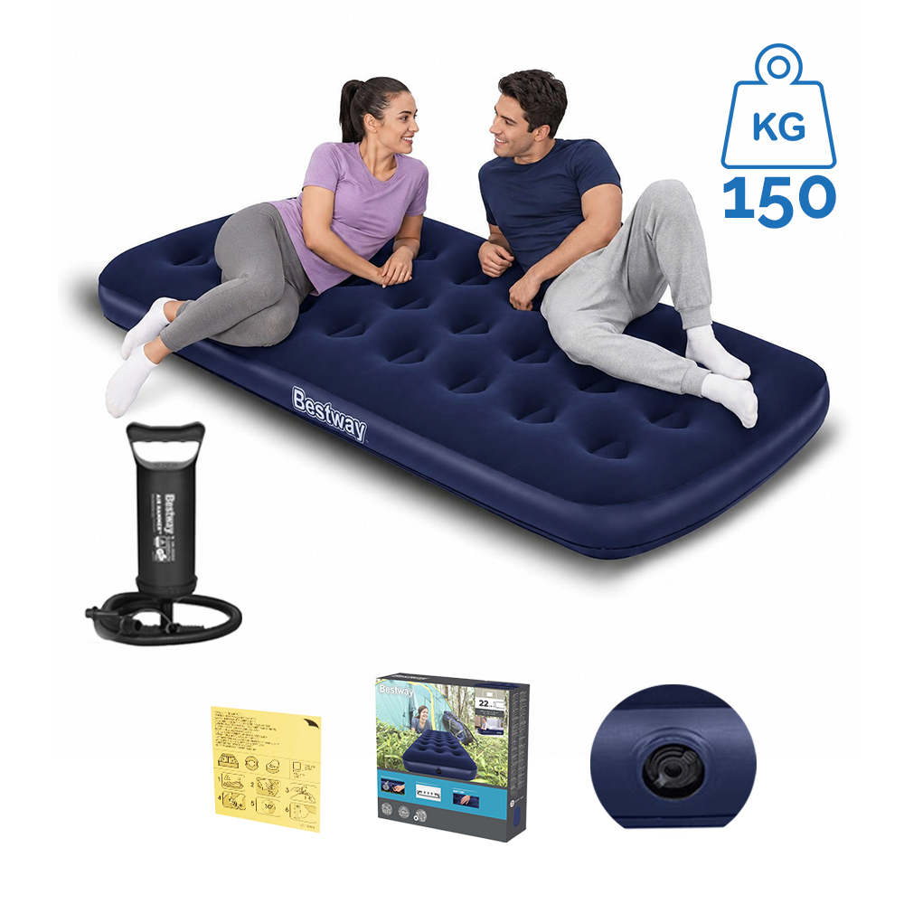 Colchão Inflável Solteiro Suporta Até 150kg Camping Praia + Bomba de Ar Manual Bestway