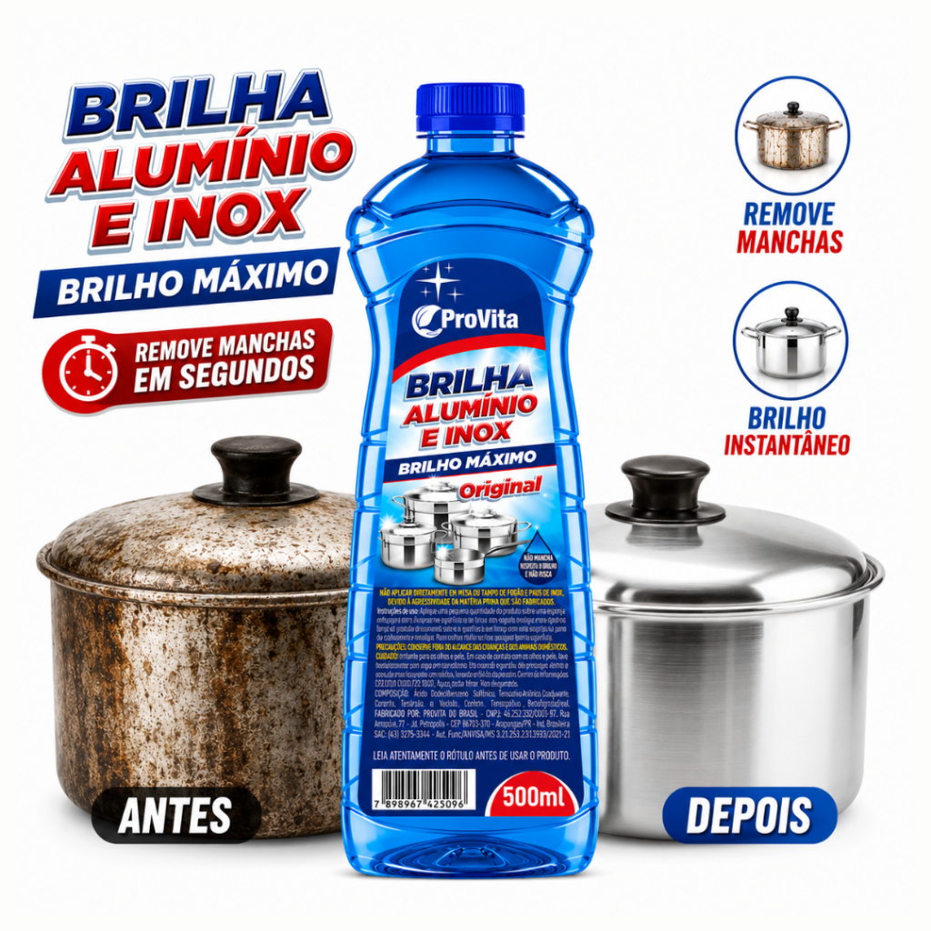 Imagem Limpa Alumínio Inox 500ml Desengordurante Limpa Panelas Fogão Utensílios Remove Gordura Crostas Manchas Brilha Alumínio