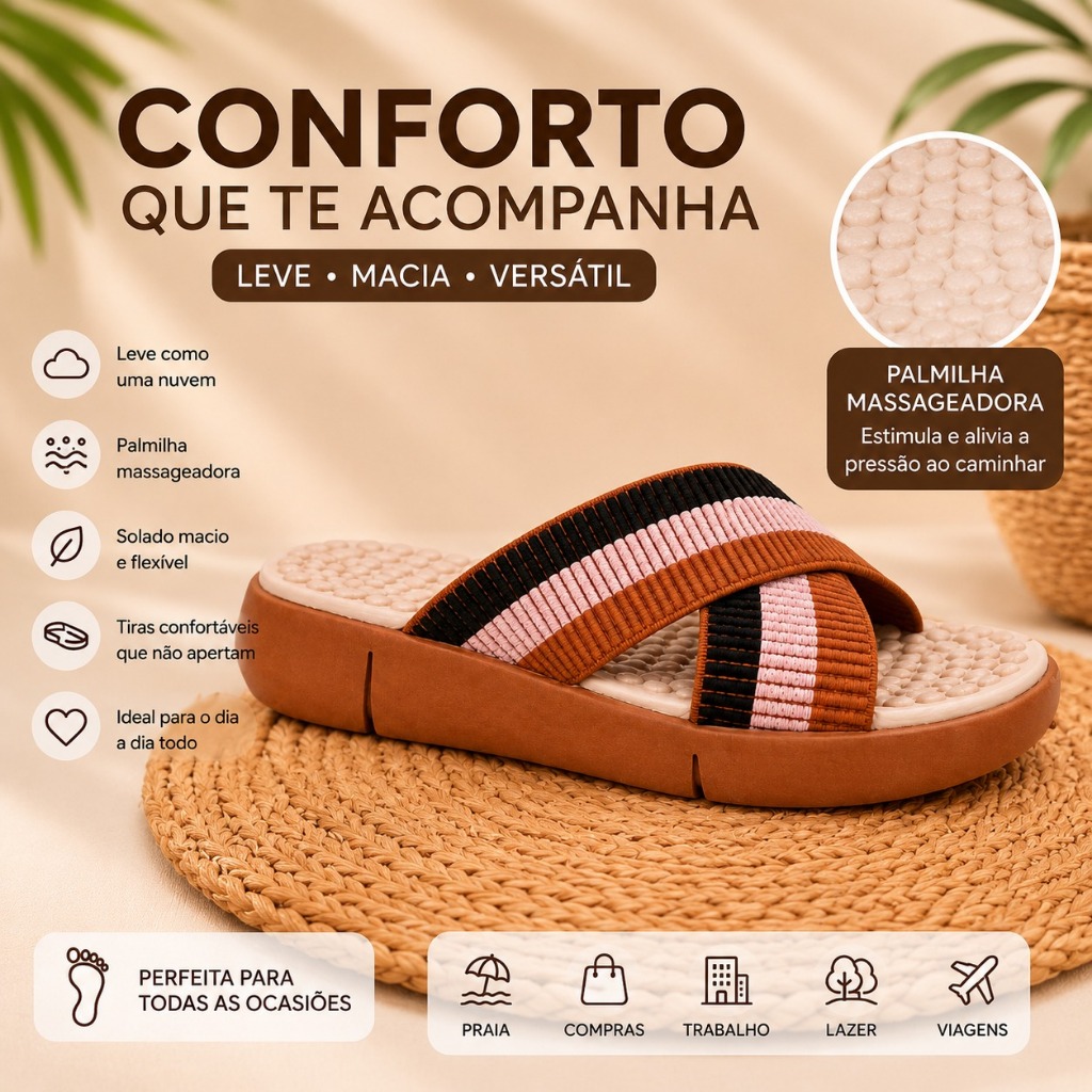 Sandália Ortopédica Feminina Palmilha Anatômica Muito Confortável Para Esporao e Fascite