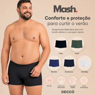 Sunga Boxer Mash Plus Size Lisa Forrada com Cordão de Regulagem Masculina Moda Praia Adulto FPS 50