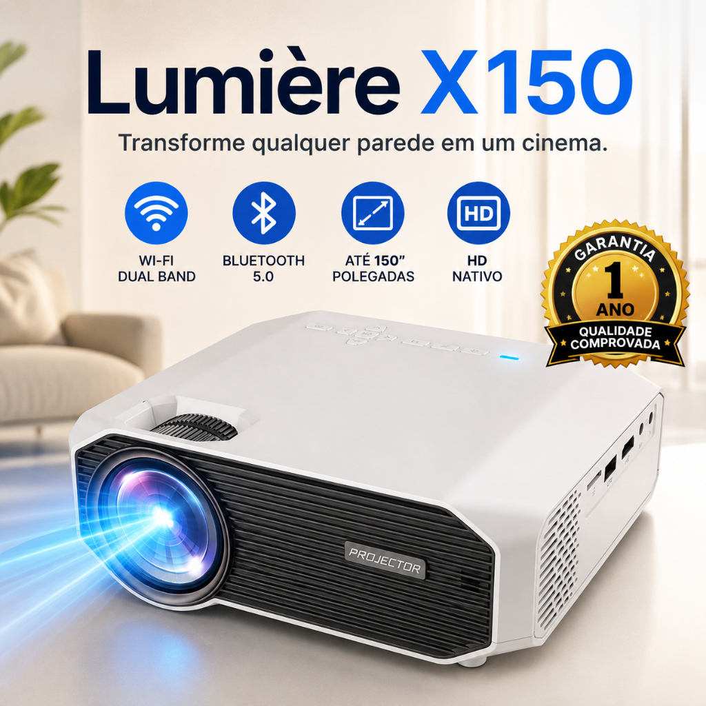 Projetor Portátil E470 HD Nativo 4500 Lumens WiFi Dual Bluetooth 5.0 150” Cinema Em Casa
