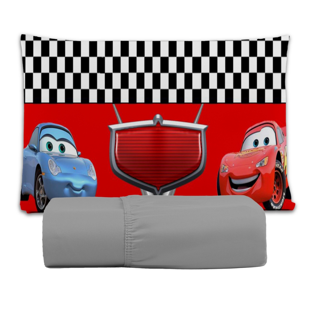 Jogo de Lençol 2 peças Infantil Solteiro Carros com Elástico + Fronha 50x70 cm em tecido micropercal.