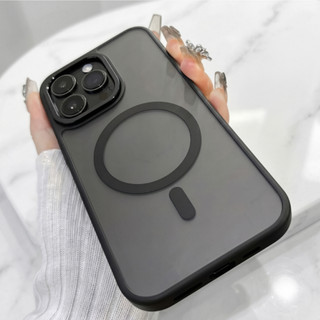 Kit Capa Magnética MagSafe Semi Transparente Fosca para iPhone 11 12 13 14 15 16 Pro / Pro Max + 9H Protetor de Câmera