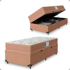 Cama Baú Solteiro + Colchão D33 One Face - Suede Bege - e-Shop Casa