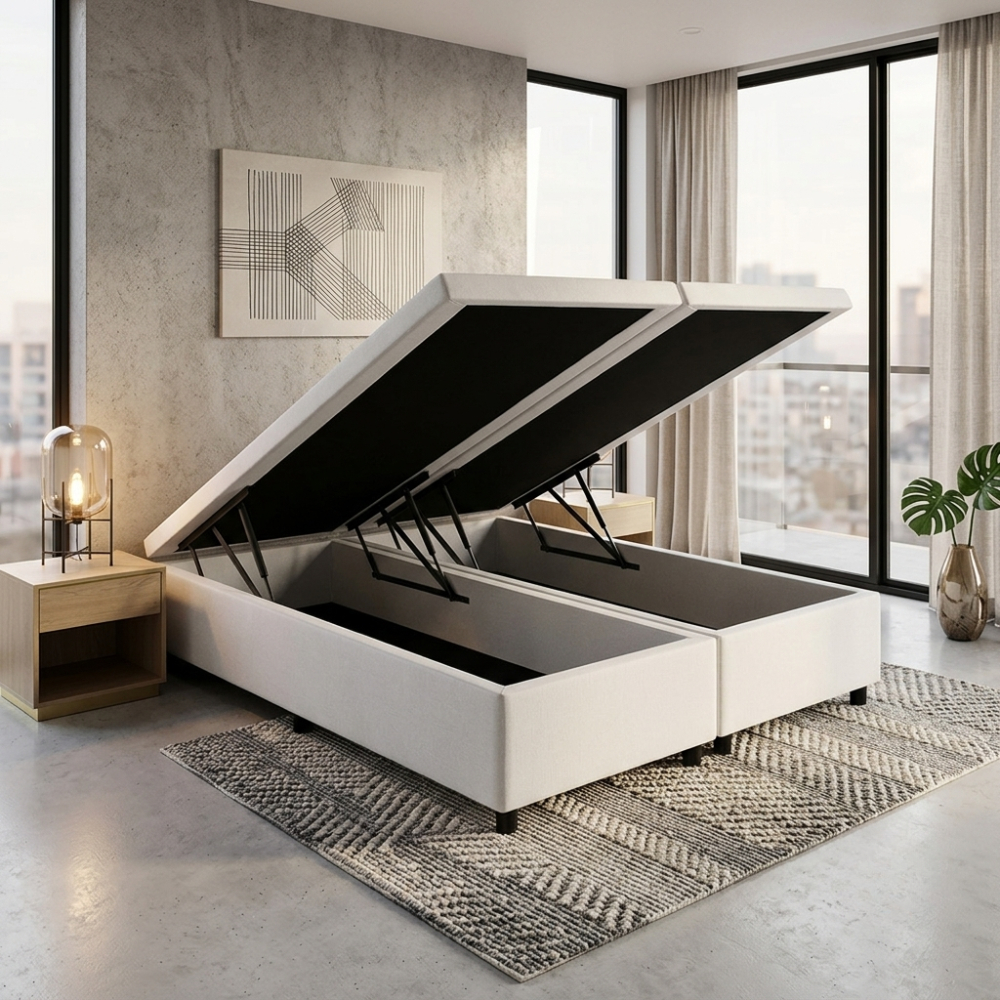 Base Box Baú Queen 158x198x42cm Courino Linho Branco
