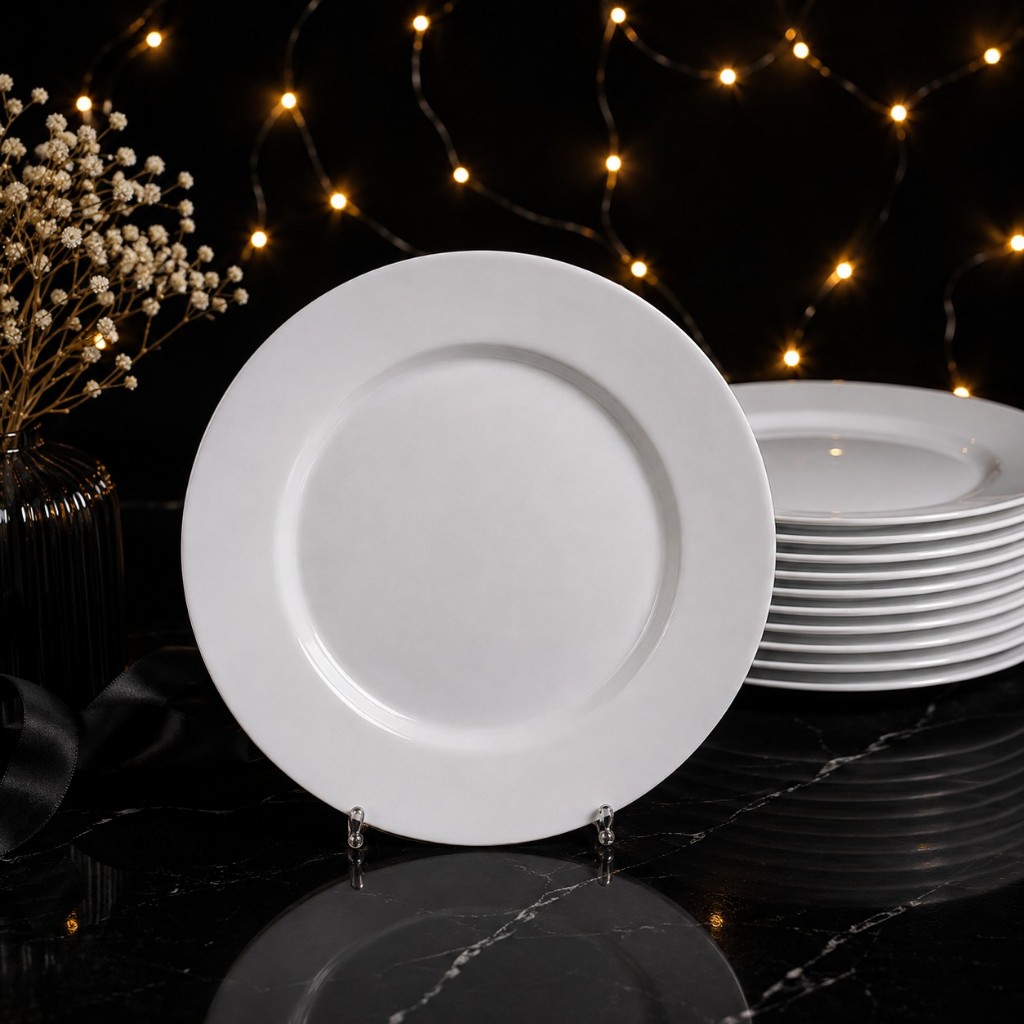 Kit 50 Pratos Redondos Acrílico 21cm Branco Resistente E Lavável Para Refeição Churrasco Festas Almoço