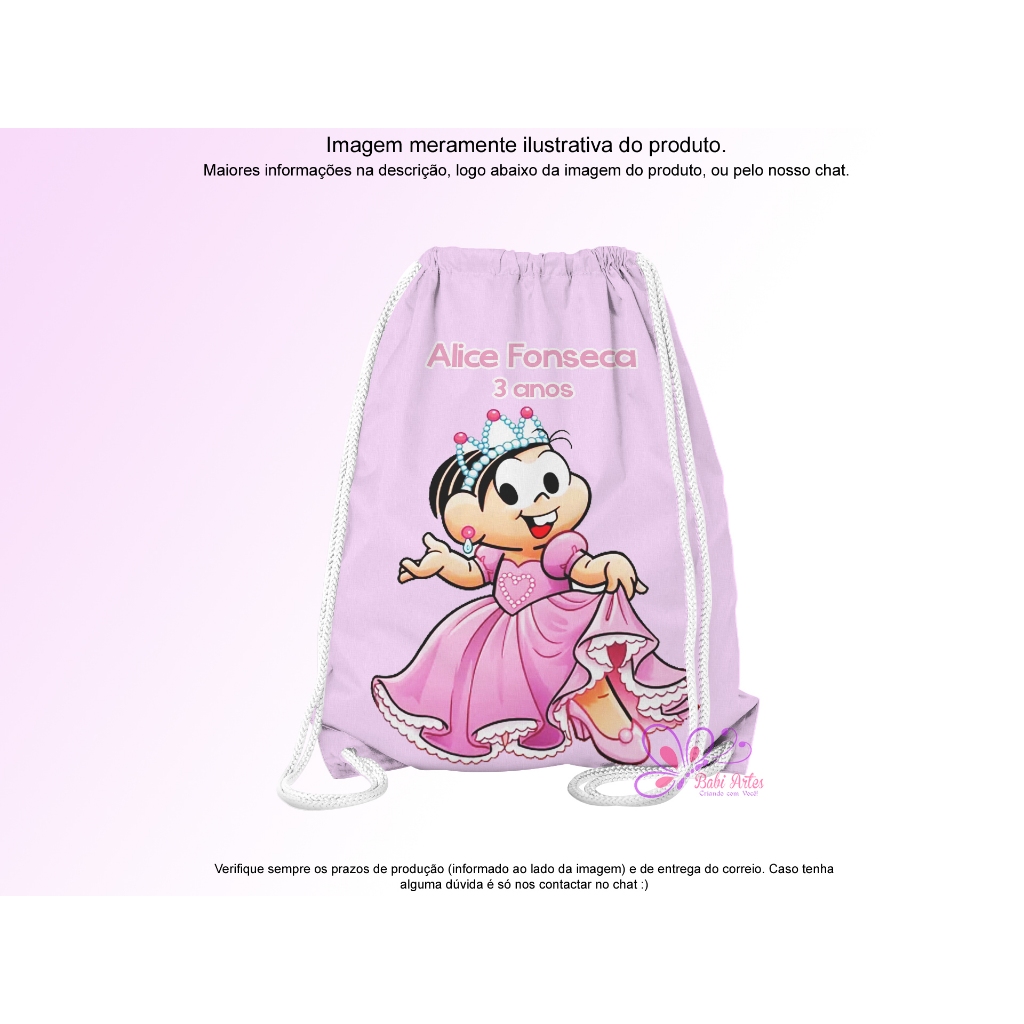 Mochilinha Saco Personalizado Turma da Mônica Festa Aniversário Lembrancinha Saquinho Infantil