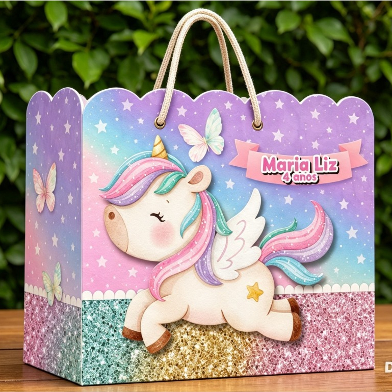 Kit Sacolinha Personalizada Tema Unicornio para festa lembrancinha infantil