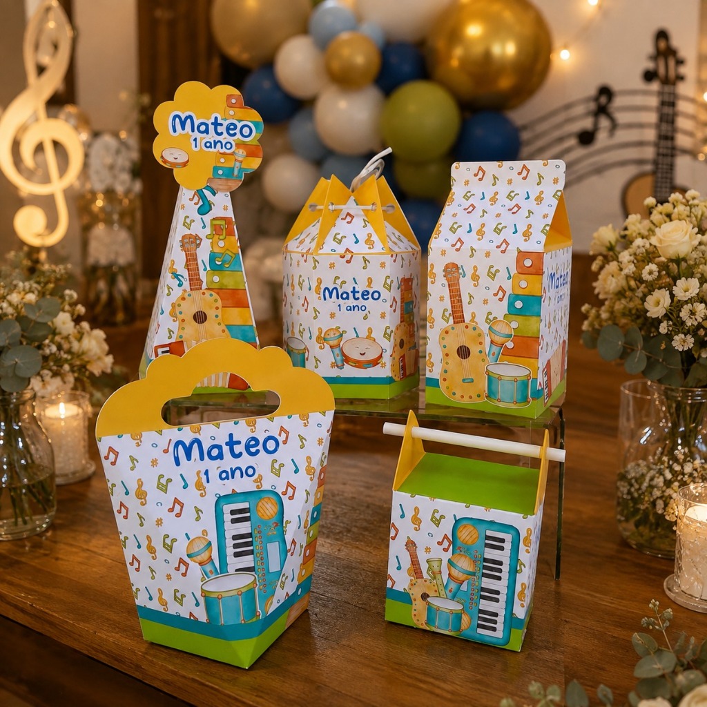 Kit 20 Personalizados  - MUSICAL / MÚSICA - Caixas para Lembrancinhas de aniversário (DESMONTADO)