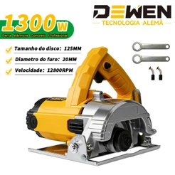 Serra Mármore Concreto Profissional 1300w DEWEN,12800RPM,Tamanho do disco 125mm Diametro do furo 20mm