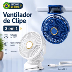 Supreo Mini Ventilador de Mesa Portátil 5 Velocidades Recarregável USB Com Luminária LED Silencioso Escritório Viagem