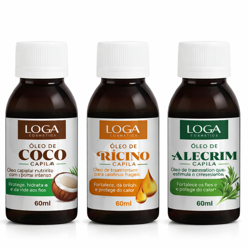 Kit Óleo Cronograma Capilar 60ml Alecrim Rícino e Coco Crescimento e Nutrição Loca Cosmetics