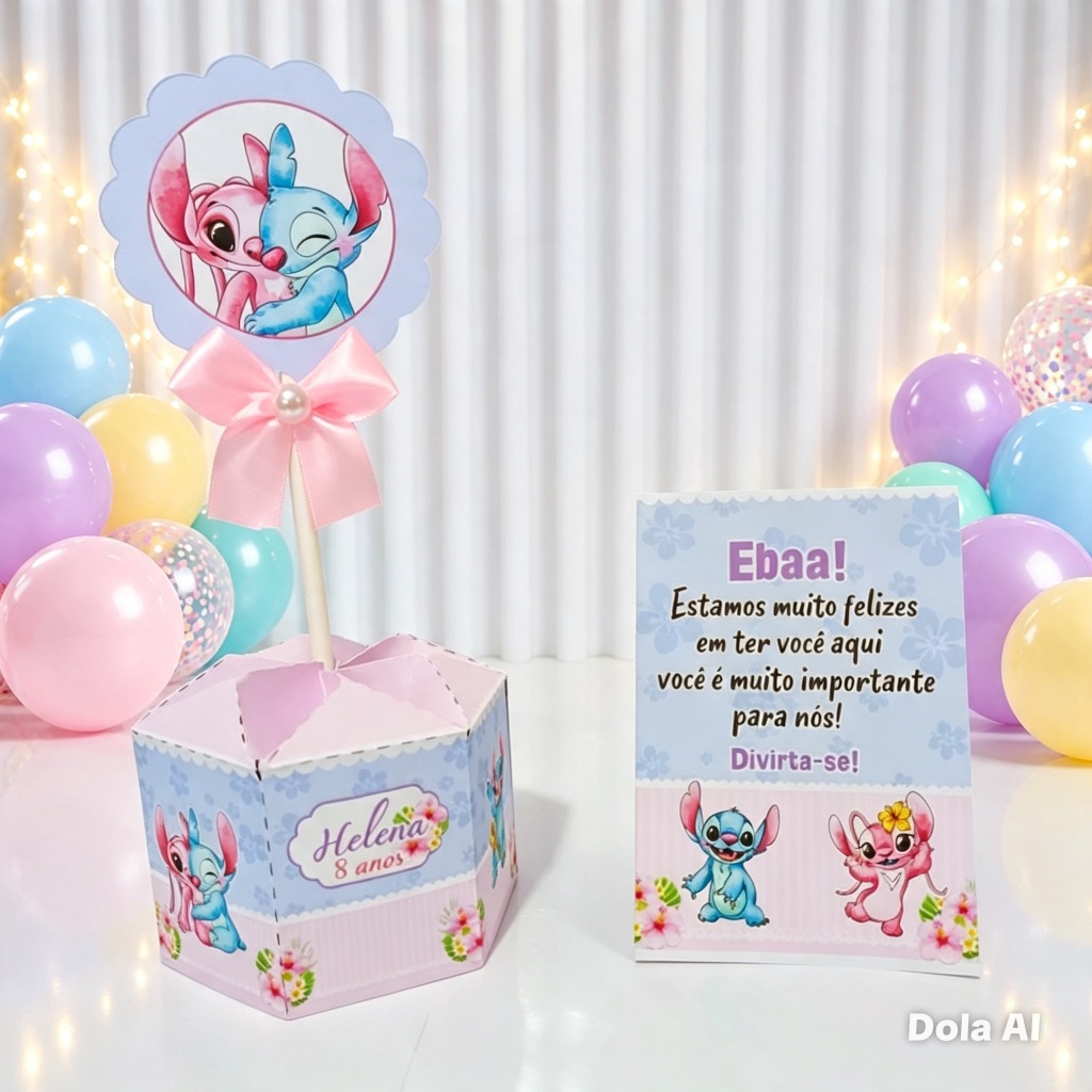 Centro de Mesa Stitch e Angel Plaquinha / Personalizados / Lembrancinhas / Festa / Aniversário / Pegue e Monte