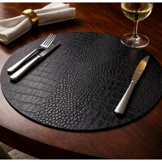Jogo Americano Couro Croco Preto para Mesa Posta – Sousplat/Toalha de Mesa Decorativa
