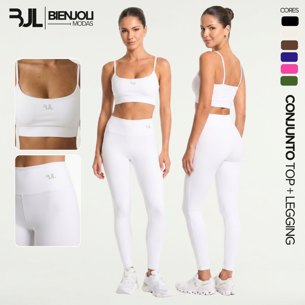 Conjunto Top e Legging Fitness Feminino ZERO TRANSPARÊNCIA Academia Conforto Corrida Suplex Premium Yoga Modelagem com C