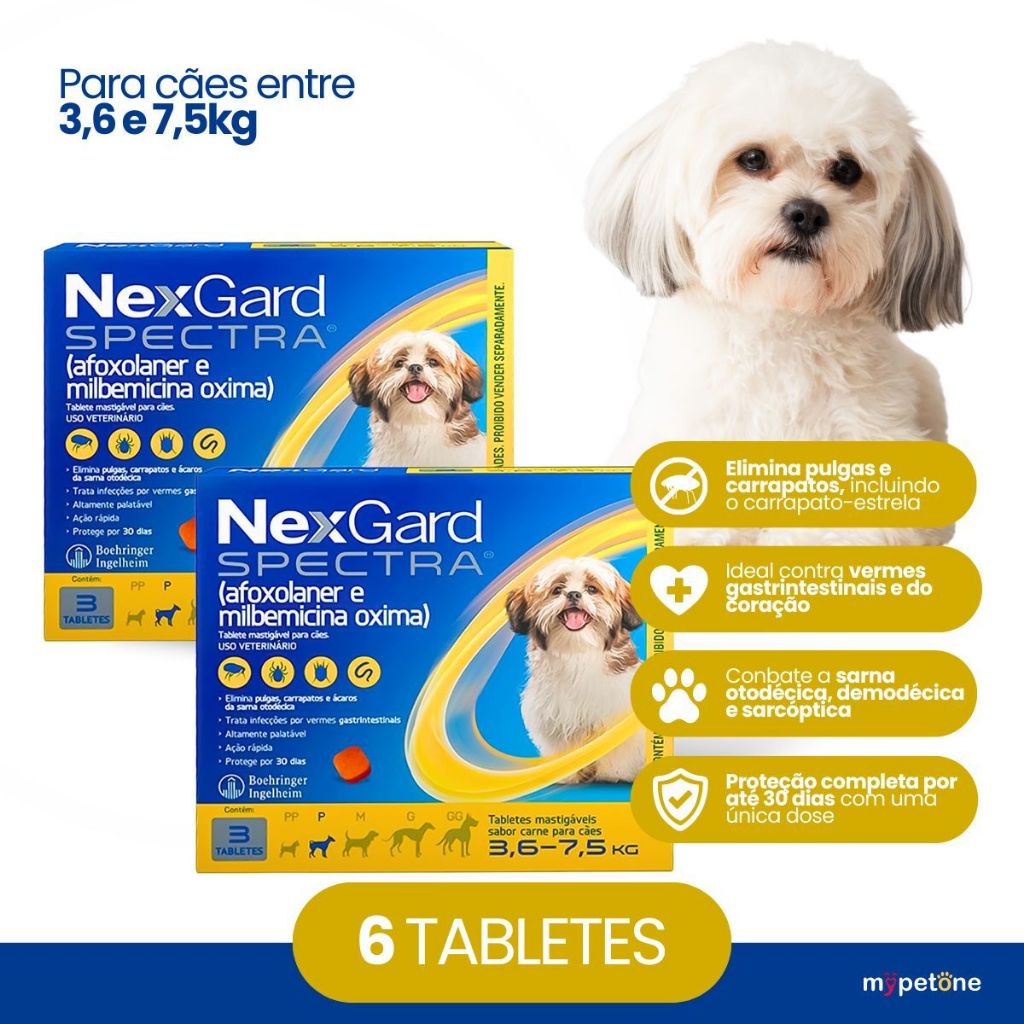 Kit 2 NexGard Spectra para Cães 3,6 a 7,5kg - 3 Tabletes