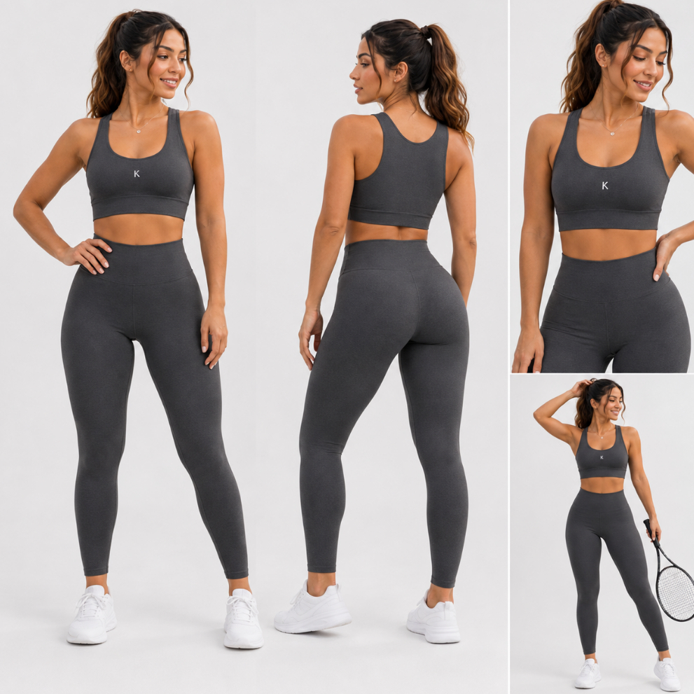 Conjunto Academia  zero  Transparência Suplex Strep Top Fitness e Legging Cintura Alta cinza