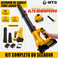 Soprador de Ar MTG 88V Sem Fio Turbo com 2 Baterias, Tubo Longo, Carregador e Kit Completo para Limpeza