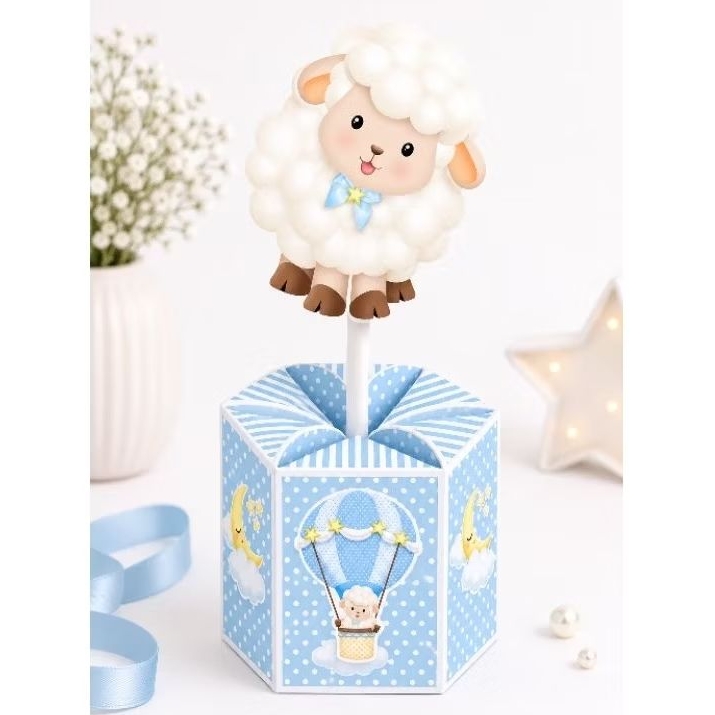 Centro de Mesa Ovelhinha Azul Pegue-Monte -Personalizados - Aniversário - Mêsversário - kit Lembrancinhas