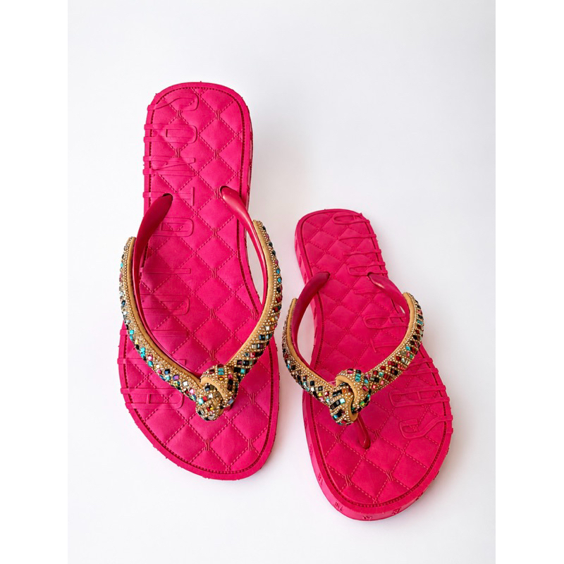Sandalia Rasteira Strass Nó Lançamento Feminino Tendência Luxo Chinelo Confortável