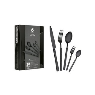 Faqueiro Color Stone Black Stone 30 Peças em Aço Inox com Acabamento PVD Preto para Mesa Posta