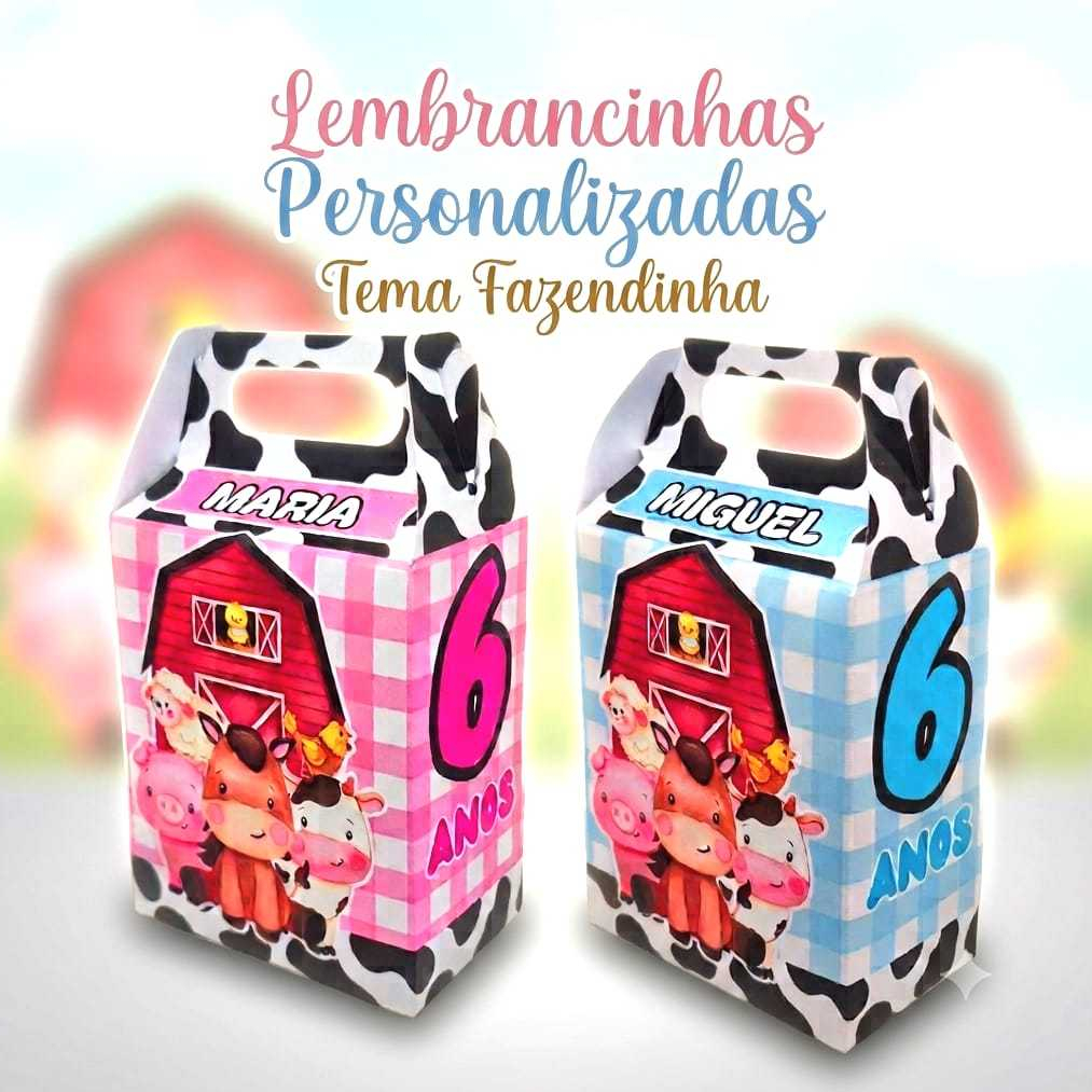 Caixinha Maletinha Fazendinha Personalizada | Sacolinha Lembrancinha para Festa Infantil | Kit Festa Fazendinha